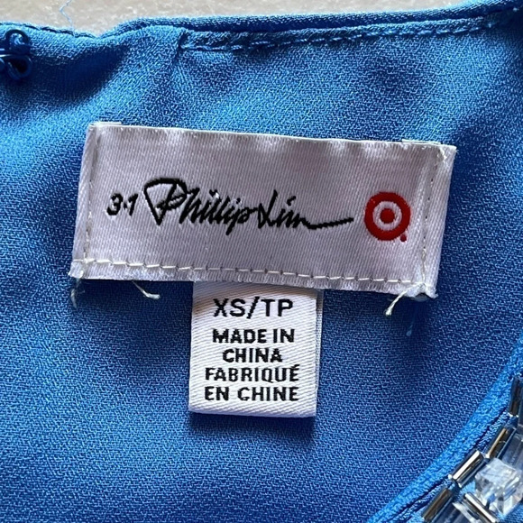 3.1 Philip Lim Target womens Blue Shift mini Dress Jeweled Neck Line Size XS - Picture 9 of 11